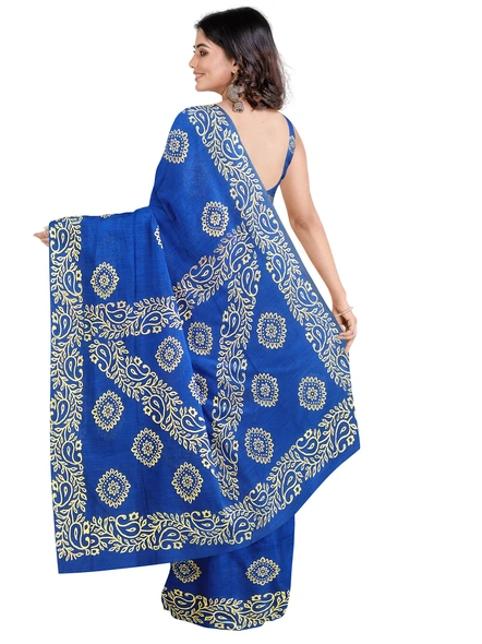 Woven Blue Cotton Silk Handloom Printed Jamdani Saree-blue-Sari-Cotton Silk-One Size-Adult-Female-1
