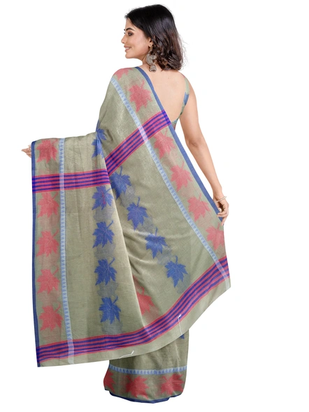 Woven Beige Cotton Silk Handloom Jamdani Weave Santipuri Saree with Blouse Piece-beige-Sari-Cotton Silk-One Size-Adult-Female-1