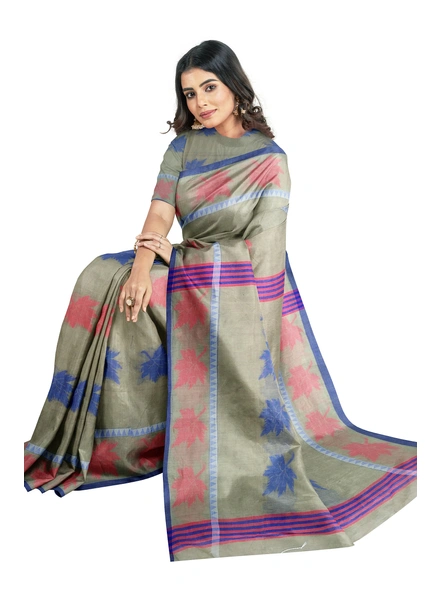 Woven Beige Cotton Silk Handloom Jamdani Weave Santipuri Saree with Blouse Piece-beige-Sari-Cotton Silk-One Size-Adult-Female-3
