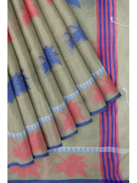 Woven Beige Cotton Silk Handloom Jamdani Weave Santipuri Saree with Blouse Piece-beige-Sari-Cotton Silk-One Size-Adult-Female-4