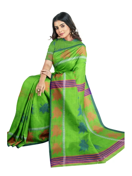 Woven Green Cotton Silk Handloom Jamdani Weave Santipuri Saree with Blouse Piece-green-Sari-Cotton Silk-One Size-Adult-Female-3