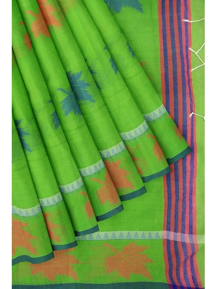 Woven Green Cotton Silk Handloom Jamdani Weave Santipuri Saree with Blouse Piece-green-Sari-Cotton Silk-One Size-Adult-Female-4