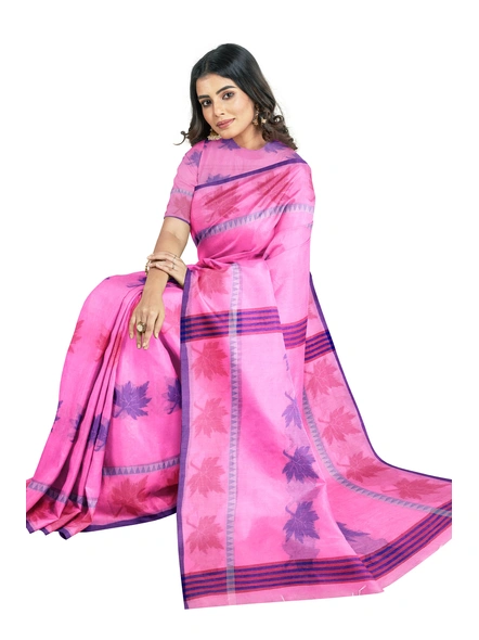 Woven Pink Cotton Silk Handloom Jamdani Weave Santipuri Saree with Blouse Piece-pink-Sari-Cotton Silk-One Size-Adult-Female-3