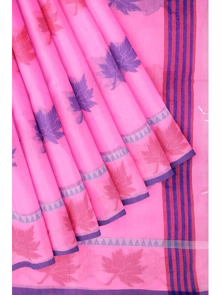Woven Pink Cotton Silk Handloom Jamdani Weave Santipuri Saree with Blouse Piece-pink-Sari-Cotton Silk-One Size-Adult-Female-4