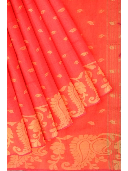 Woven Orange Cotton Silk Handloom Jamdani Weave Santipuri Saree with Blouse Piece-orange-Sari-Cotton Silk-One Size-Adult-Female-4