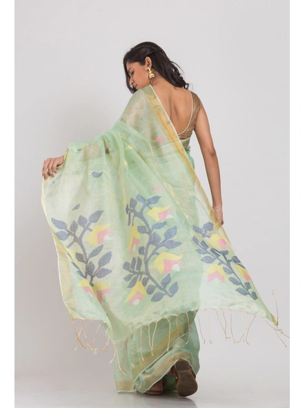 Light Green Handwoven Tussar Silk Jamdani Saree-green-Sari-Tassur-One Size-Adult-Female-1