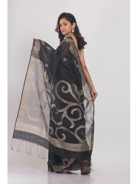 Black Handwoven Matka Silk Jamdani Saree-Black-Sari-Matka Silk-One Size-Adult-Female-1