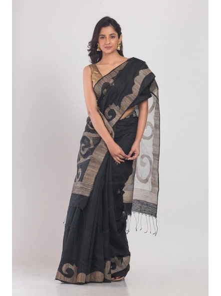Black Handwoven Matka Silk Jamdani Saree-Black-Sari-Matka Silk-One Size-Adult-Female-2
