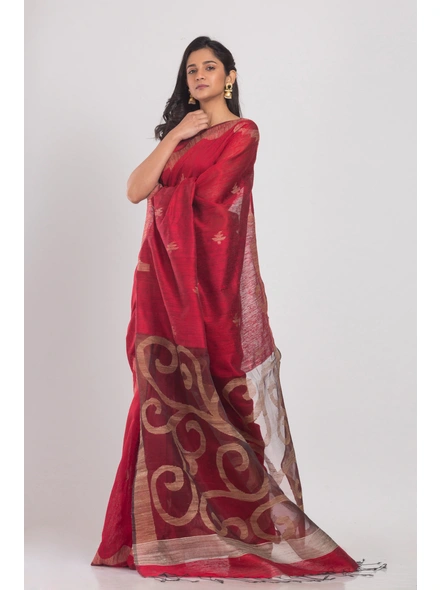 Red Handwoven Matka Silk Jamdani Saree-AS-20MS0376