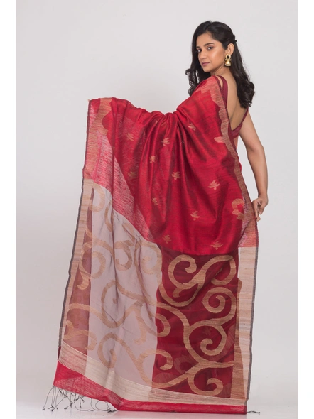 Red Handwoven Matka Silk Jamdani Saree-Red-Sari-Matka Silk-One Size-Adult-Female-1