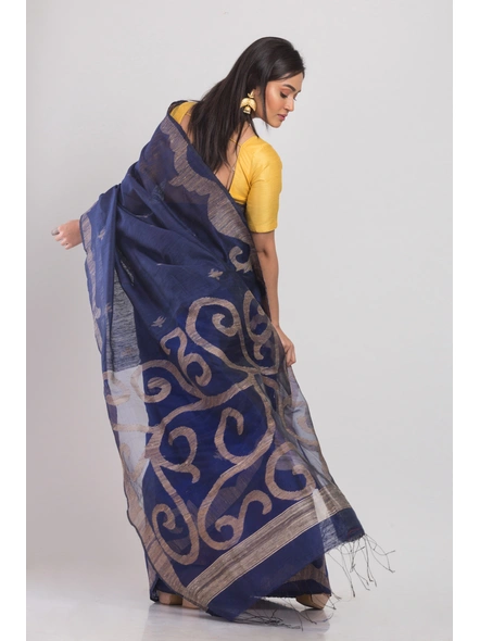 Navy Blue Handwoven Matka Silk Jamdani Saree-blue-Sari-Matka Silk-One Size-Adult-Female-1
