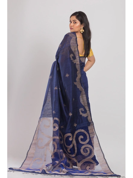 Navy Blue Handwoven Matka Silk Jamdani Saree-blue-Sari-Matka Silk-One Size-Adult-Female-2
