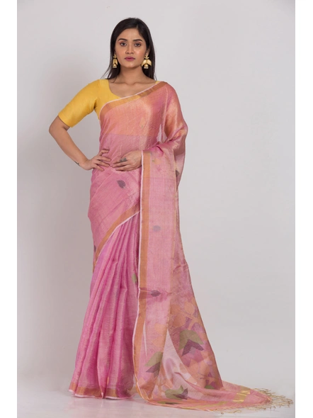 Pink Handwoven Tussar Silk Jamdani Saree-AS-20TS0425