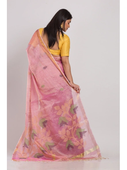 Pink Handwoven Tussar Silk Jamdani Saree-pink-Sari-Tassur-One Size-Adult-Female-1