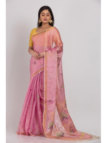 Pink Handwoven Tussar Silk Jamdani Saree-pink-Sari-Tassur-One Size-Adult-Female-3