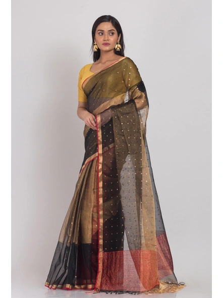 Black Golden Sequins Handwoven Resham Silk Saree-Black-Sari-Silk-One Size-Adult-Female-2