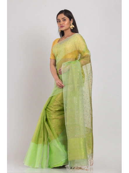 Green Sequins Handwoven Resham Silk Saree-Green-Sari-Silk-One Size-Adult-Female-2
