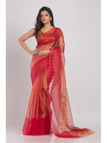 Red Sequins Handwoven Resham Silk Saree-AS_20RS0506