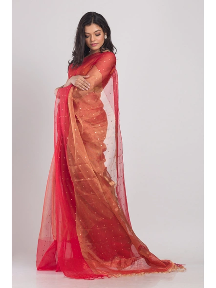 Red Sequins Handwoven Resham Silk Saree-Red-Sari-Silk-One Size-Adult-Female-2