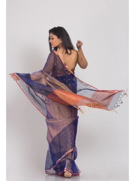 Blue Sequins Handwoven Handwoven Resham Silk Saree-Blue-Sari-Silk-One Size-Adult-Female-1