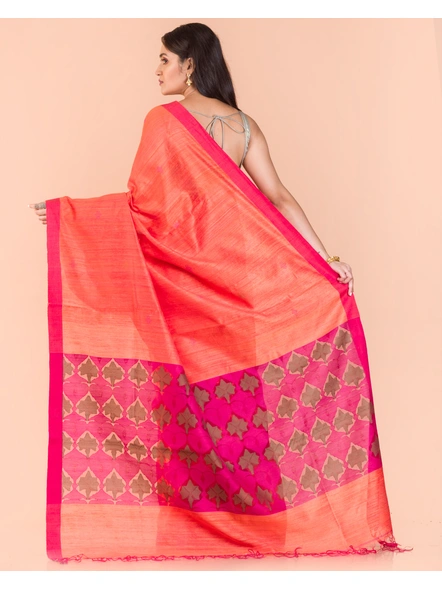Orange Handwoven Matka Silk Saree-Orange-Sari-Matka Silk-One Size-Adult-Female-1