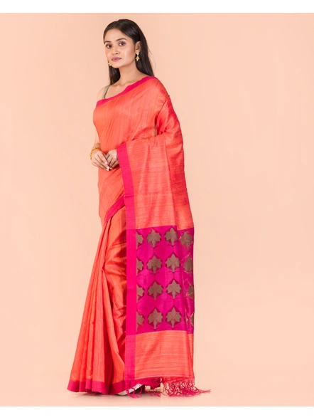 Orange Handwoven Matka Silk Saree-Orange-Sari-Matka Silk-One Size-Adult-Female-2