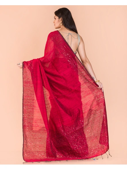 Red Sequins Handwoven Matka Silk Saree-Red-Sari-Matka Silk-One Size-Adult-Female-1