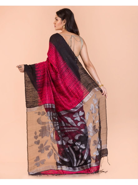 Rose Red Black Handwoven Matka Resham Silk Shibori Jamdani Saree-Red-Sari-Matka Silk-One Size-Adult-Female-1