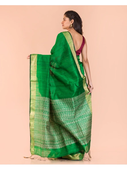 Parrot Green Handwoven Matka Silk Tangail Saree-Green-Sari-Matka Silk-One Size-Adult-Female-1
