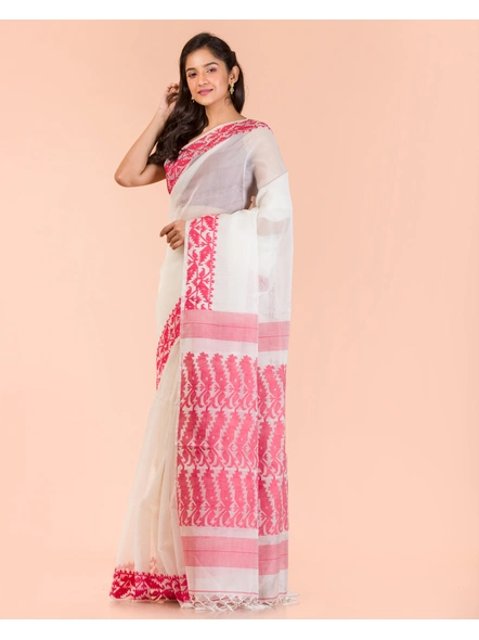 White Handwoven Resham Silk Dhakai Jamdani Saree-White-Sari-Silk-One Size-Adult-Female-2