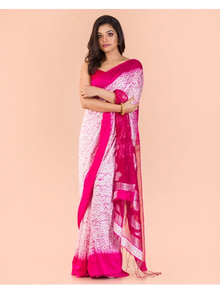 Silver Pink Handwoven Matka Resham Silk Shibori Jamdani Saree-AS-20MS0753