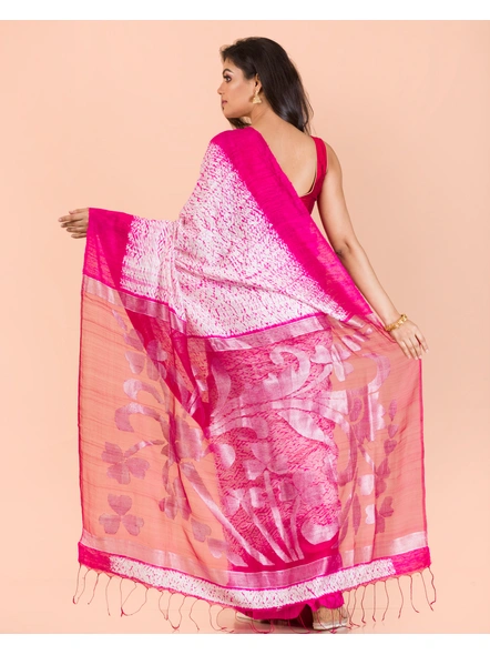 Silver Pink Handwoven Matka Resham Silk Shibori Jamdani Saree-Silver-Sari-Matka Silk-One Size-Adult-Female-1