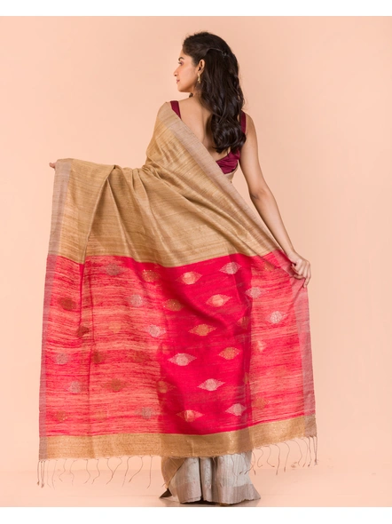 Chiku Handwoven Matka Silk Tangail Saree-khakhi-Sari-Matka Silk-One Size-Adult-Female-1