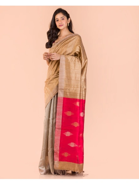 Chiku Handwoven Matka Silk Tangail Saree-khakhi-Sari-Matka Silk-One Size-Adult-Female-2