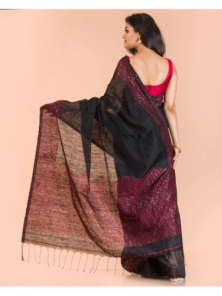 Black Handwoven Matka Silk Sequins Saree-Black-Sari-Matka Silk-One Size-Adult-Female-1