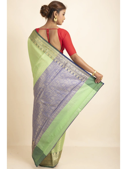 Green Tissue Silk Golden Zari Tanchoi Banarasi Saree with Blouse Piece-Green-Sari-One Size-Tissue Silk-Adult-Female-2