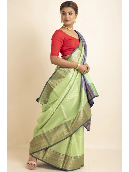 Green Tissue Silk Golden Zari Tanchoi Banarasi Saree with Blouse Piece-Green-Sari-One Size-Tissue Silk-Adult-Female-3