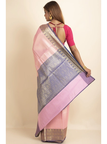 Pink Tissue Silk Golden Zari Tanchoi Banarasi Saree with Blouse Piece-Pink-Sari-One Size-Tissue Silk-Adult-Female-2
