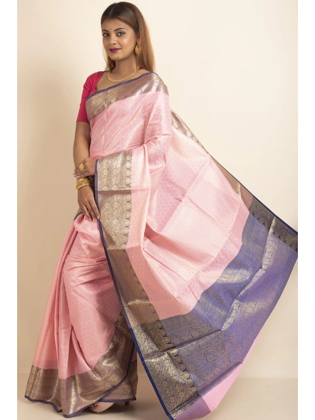 Pink Tissue Silk Golden Zari Tanchoi Banarasi Saree with Blouse Piece-Pink-Sari-One Size-Tissue Silk-Adult-Female-3