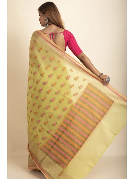Green Cotton Silk Multi Butti Banarasi Saree with Blouse Piece-Green-Sari-One Size-Silk Cotton-Adult-Female-3