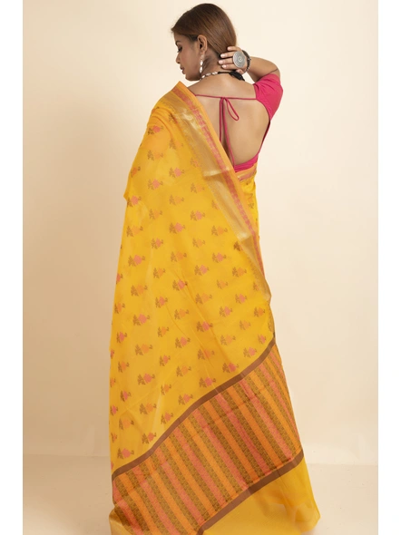 Golden Cotton Silk Multi Butti Banarasi Saree with Blouse Piece-Gold-Sari-One Size-Silk Cotton-Adult-Female-3