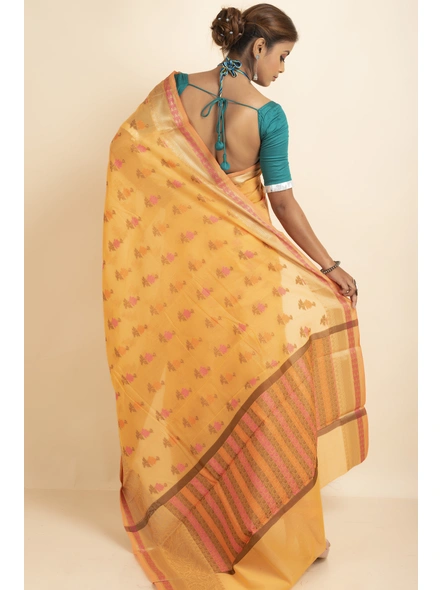 Yellow Cotton Silk Multi Butti Banarasi Saree with Blouse Piece-Yellow-Sari-One Size-Silk Cotton-Adult-Female-3