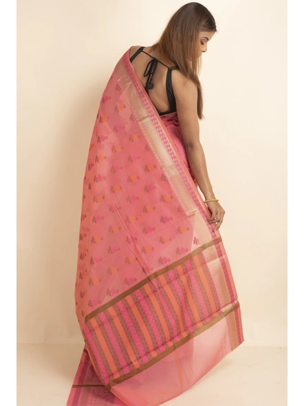 Rose Pink Cotton Silk Multi Butti Banarasi Saree with Blouse Piece-Pink-Sari-One Size-Silk Cotton-Adult-Female-3