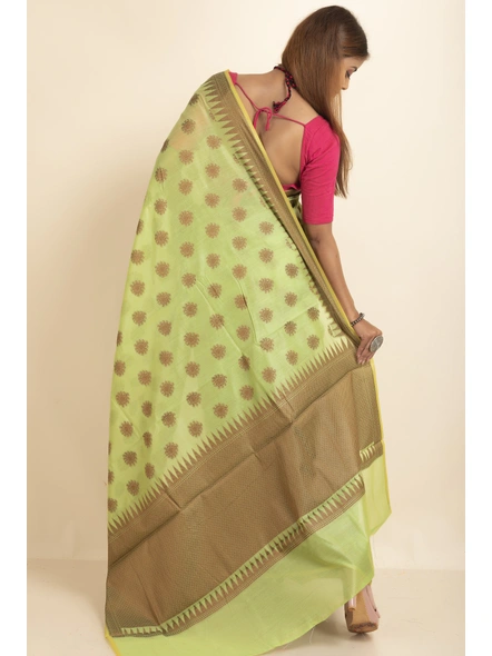 Green Cotton Silk Copper Reshm Butti Temple Border Saree with Blouse Piece-Green-Sari-One Size-Silk Cotton-Adult-Female-3