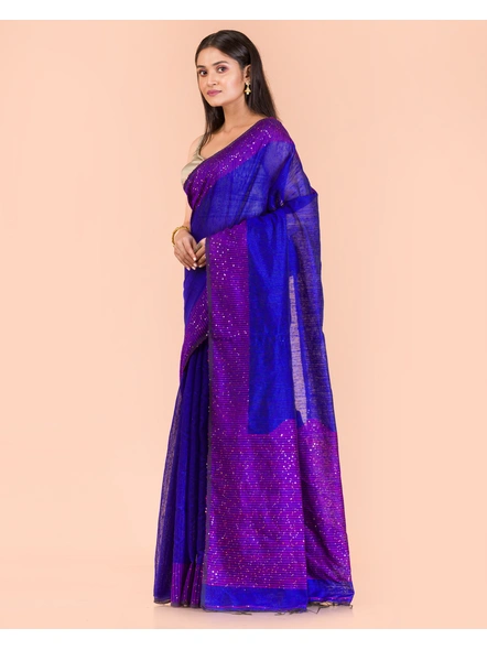 Dark Blue Handwoven Matka Silk Saree-Blue-Sari-Matka Silk-One Size-Adult-Female-1