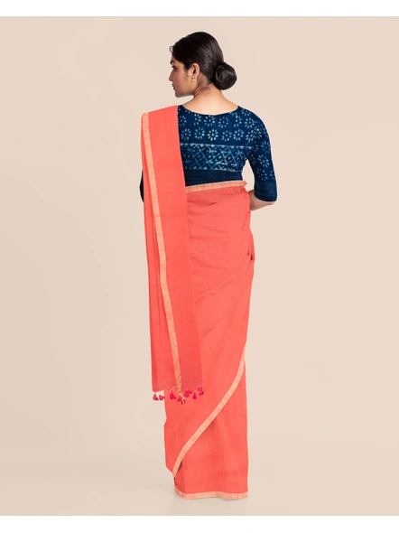 Peach Handloom Cotton Noil Zari Border Saree with Blouse Piece-Peach-Cotton-Free-Sari-Female-Adult-3