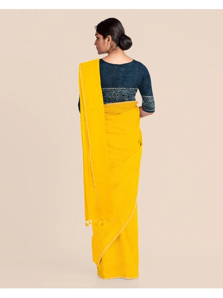 Yellow Handloom Cotton Noil Zari Border Saree with Blouse Piece-1