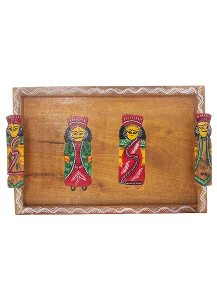 Handcrafted Decorative Wooden TRAY RAJA RANI-BHHCWOODTRAYRAJAW001