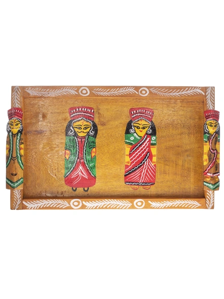 Handcrafted Decorative Wooden TRAY RAJA RANI MEDIUM-BHHCWOODTRAYRAJAWM001