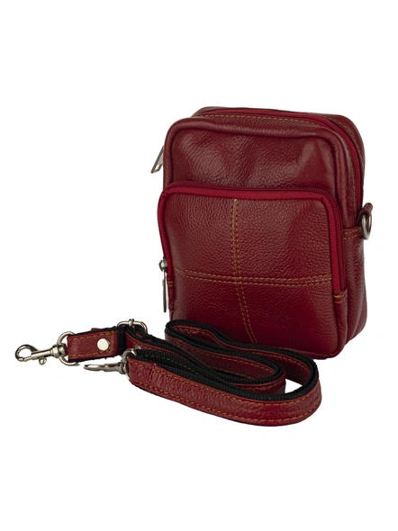TANN IN Red Pure Leather Waist Sling bag CAM (7*8)-TIFL01